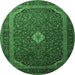 Round Machine Washable Medallion Emerald Green Traditional Area Rugs, wshtr1969emgrn