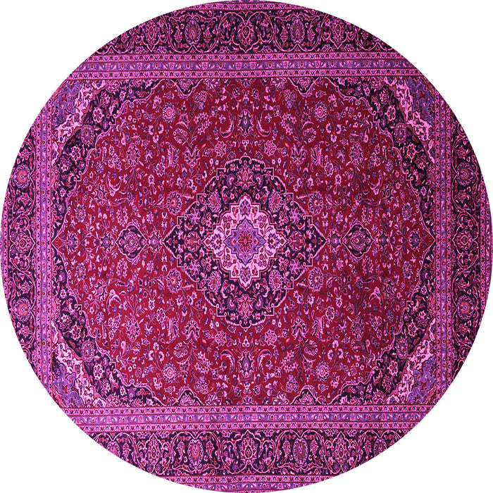 Round Machine Washable Medallion Pink Traditional Rug, wshtr1969pnk