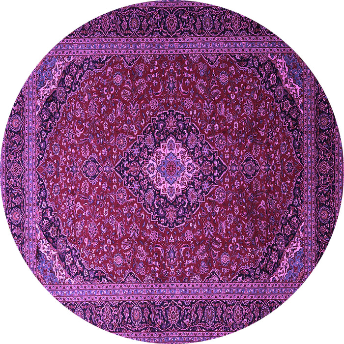 Round Machine Washable Medallion Purple Traditional Area Rugs, wshtr1969pur