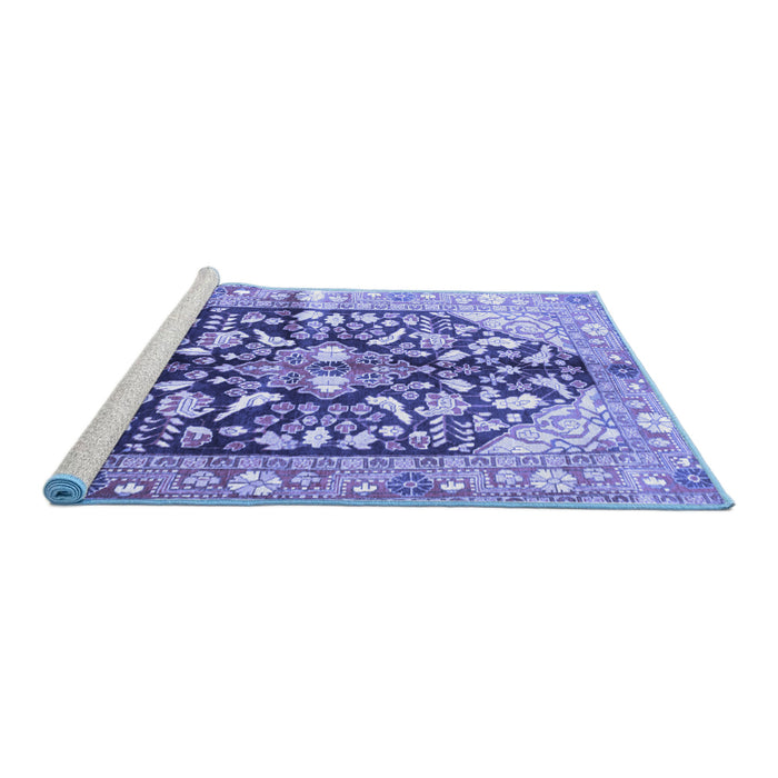 Sideview of Machine Washable Persian Blue Traditional Rug, wshtr196blu