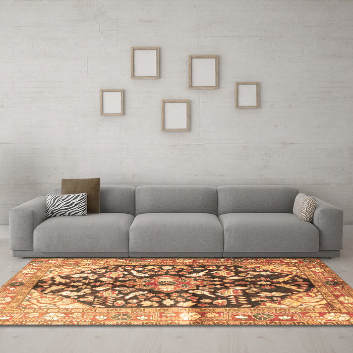 Machine Washable Persian Brown Traditional Rug in a Living Room,, wshtr196brn