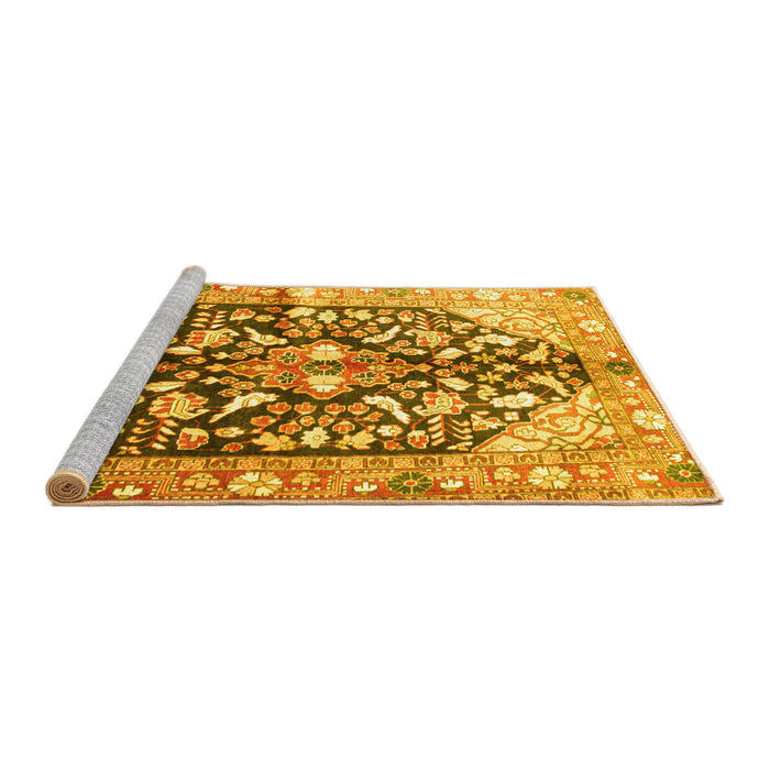 Sideview of Machine Washable Persian Yellow Traditional Rug, wshtr196yw