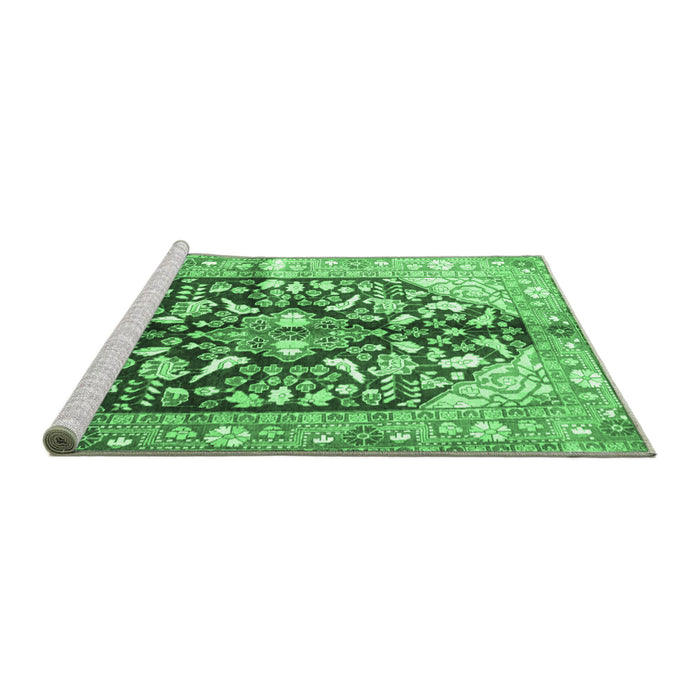 Sideview of Machine Washable Persian Emerald Green Traditional Area Rugs, wshtr196emgrn