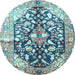 Round Machine Washable Persian Light Blue Traditional Rug, wshtr196lblu