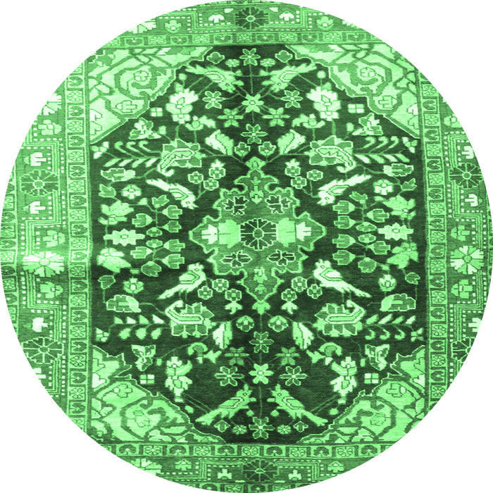 Round Machine Washable Persian Emerald Green Traditional Area Rugs, wshtr196emgrn