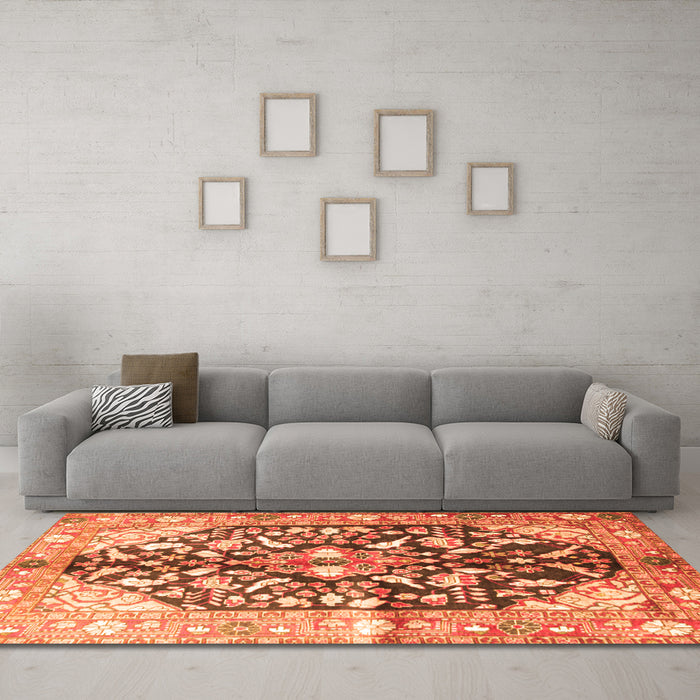 Machine Washable Persian Orange Traditional Area Rugs in a Living Room, wshtr196org