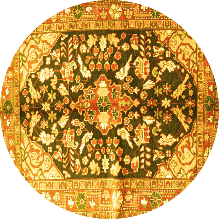 Round Persian Yellow Traditional Rug, tr196yw