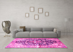 Machine Washable Persian Pink Traditional Rug in a Living Room, wshtr196pnk