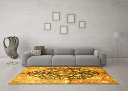 Machine Washable Persian Yellow Traditional Rug in a Living Room, wshtr196yw