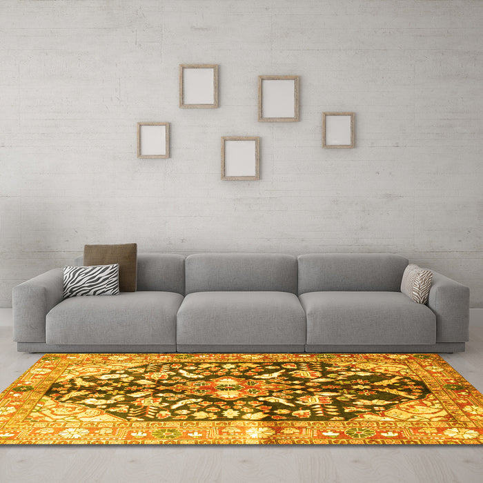 Machine Washable Persian Yellow Traditional Rug in a Living Room, wshtr196yw
