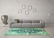 Machine Washable Persian Turquoise Traditional Area Rugs in a Living Room,, wshtr196turq