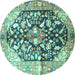 Round Machine Washable Persian Turquoise Traditional Area Rugs, wshtr196turq