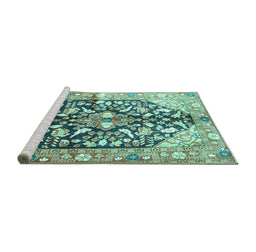 Sideview of Machine Washable Persian Turquoise Traditional Area Rugs, wshtr196turq