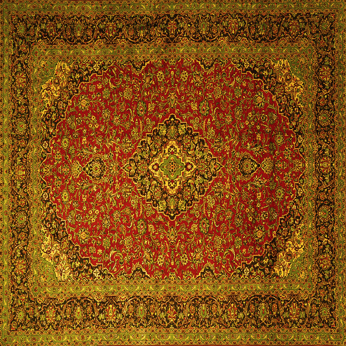 Square Machine Washable Medallion Yellow Traditional Rug, wshtr1970yw