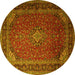 Round Machine Washable Medallion Yellow Traditional Rug, wshtr1970yw