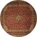 Round Machine Washable Medallion Brown Traditional Rug, wshtr1970brn