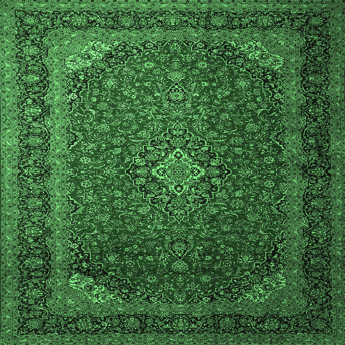 Square Medallion Emerald Green Traditional Rug, tr1970emgrn