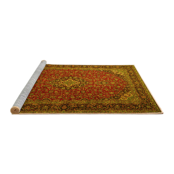 Sideview of Machine Washable Medallion Yellow Traditional Rug, wshtr1970yw