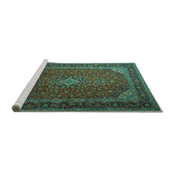 Sideview of Machine Washable Medallion Turquoise Traditional Area Rugs, wshtr1970turq