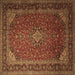 Square Machine Washable Medallion Brown Traditional Rug, wshtr1970brn