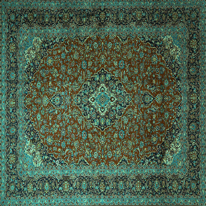 Square Machine Washable Medallion Turquoise Traditional Area Rugs, wshtr1970turq