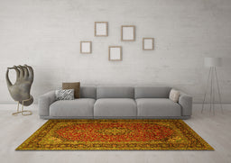 Machine Washable Medallion Yellow Traditional Rug in a Living Room, wshtr1970yw