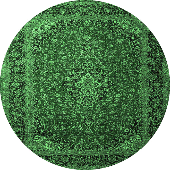 Round Machine Washable Medallion Emerald Green Traditional Area Rugs, wshtr1970emgrn