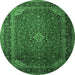 Round Machine Washable Medallion Emerald Green Traditional Area Rugs, wshtr1970emgrn