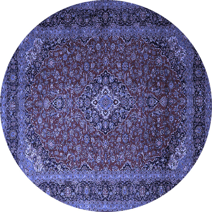Round Machine Washable Medallion Blue Traditional Rug, wshtr1970blu