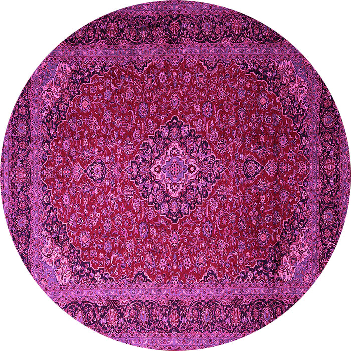 Round Machine Washable Medallion Pink Traditional Rug, wshtr1970pnk