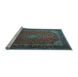 Sideview of Machine Washable Medallion Light Blue Traditional Rug, wshtr1970lblu