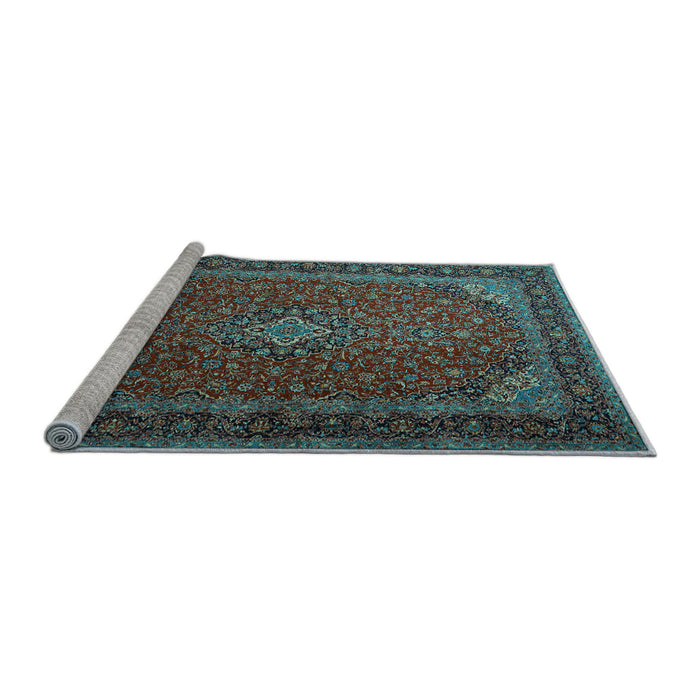Sideview of Machine Washable Medallion Light Blue Traditional Rug, wshtr1970lblu