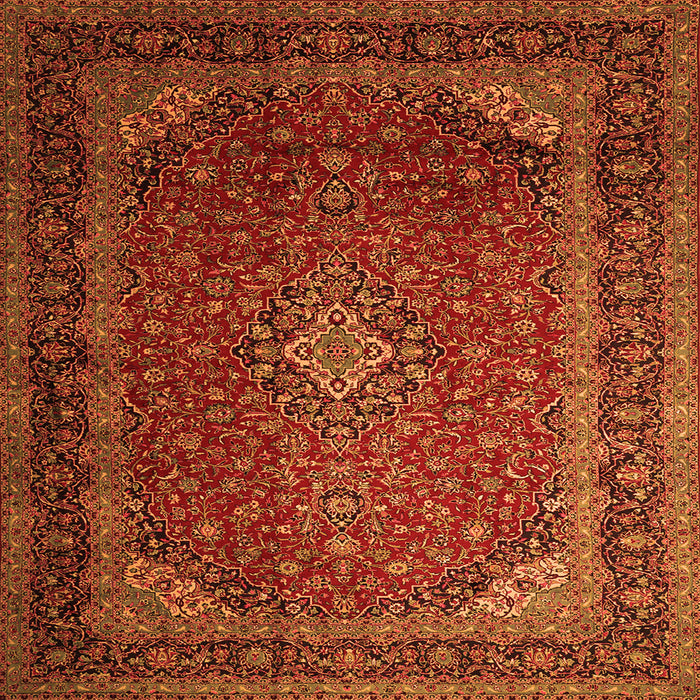 Round Machine Washable Medallion Orange Traditional Area Rugs, wshtr1970org