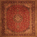 Round Machine Washable Medallion Orange Traditional Area Rugs, wshtr1970org