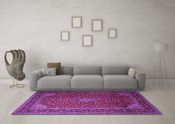 Machine Washable Medallion Purple Traditional Area Rugs in a Living Room, wshtr1970pur