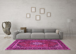 Machine Washable Persian Pink Traditional Rug in a Living Room, wshtr1971pnk