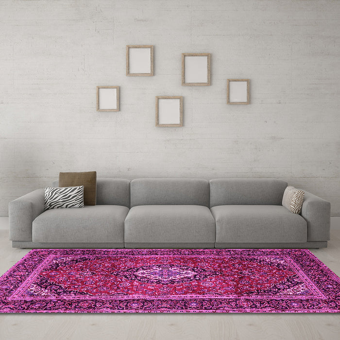 Machine Washable Persian Pink Traditional Rug in a Living Room, wshtr1971pnk