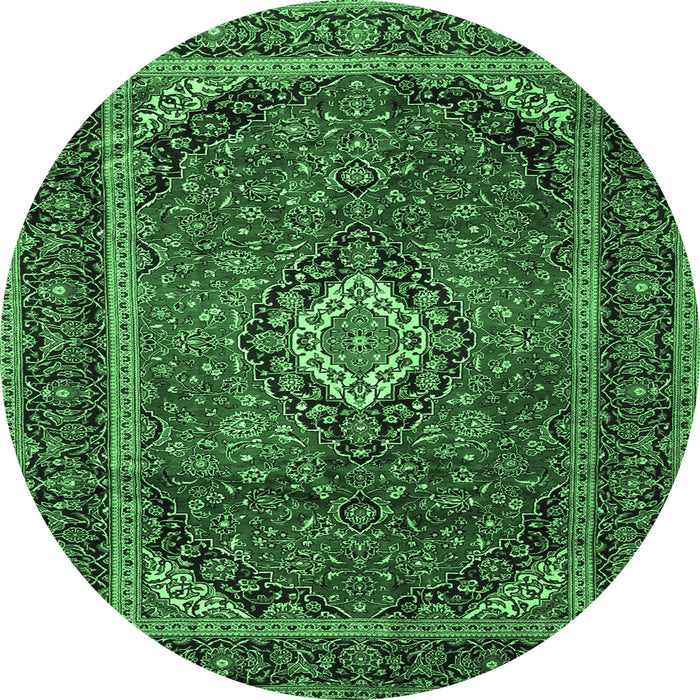 Round Machine Washable Persian Emerald Green Traditional Area Rugs, wshtr1971emgrn