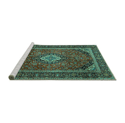 Sideview of Machine Washable Persian Turquoise Traditional Area Rugs, wshtr1971turq