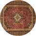 Round Machine Washable Persian Brown Traditional Rug, wshtr1971brn