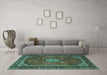 Machine Washable Persian Turquoise Traditional Area Rugs in a Living Room,, wshtr1971turq