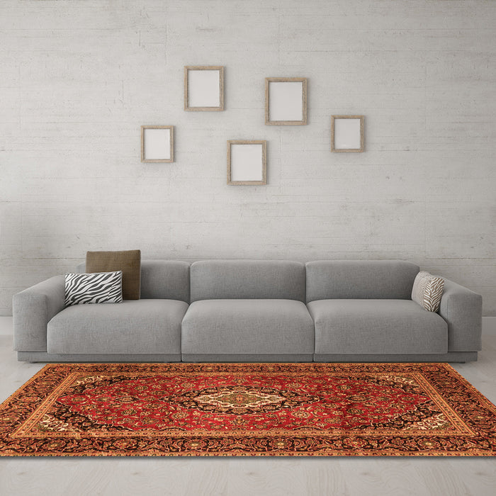 Machine Washable Persian Orange Traditional Area Rugs in a Living Room, wshtr1971org