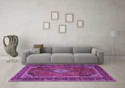 Machine Washable Persian Purple Traditional Area Rugs in a Living Room, wshtr1971pur
