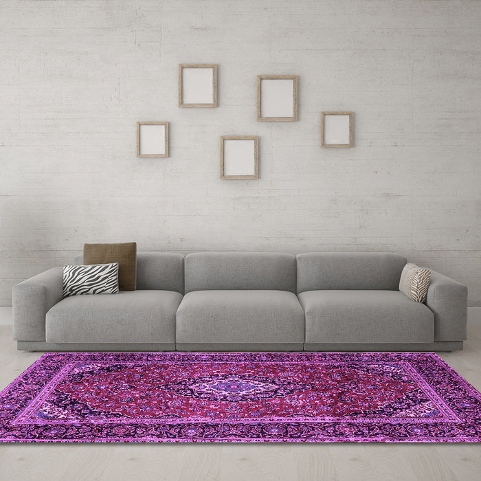 Machine Washable Persian Purple Traditional Area Rugs in a Living Room, wshtr1971pur