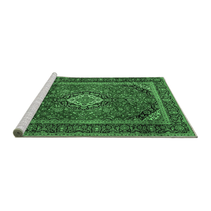Sideview of Machine Washable Persian Emerald Green Traditional Area Rugs, wshtr1971emgrn