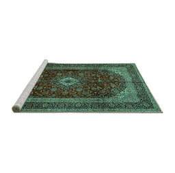Sideview of Machine Washable Persian Turquoise Traditional Area Rugs, wshtr1972turq