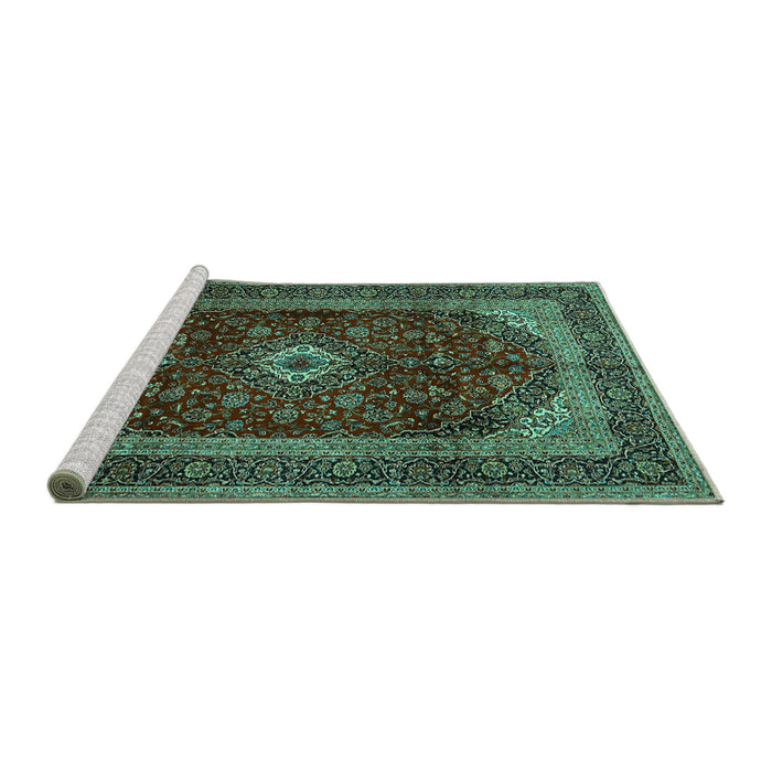 Sideview of Machine Washable Persian Turquoise Traditional Area Rugs, wshtr1972turq