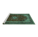 Sideview of Machine Washable Persian Turquoise Traditional Area Rugs, wshtr1972turq