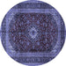 Round Machine Washable Persian Blue Traditional Rug, wshtr1972blu