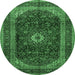 Round Machine Washable Persian Emerald Green Traditional Area Rugs, wshtr1972emgrn